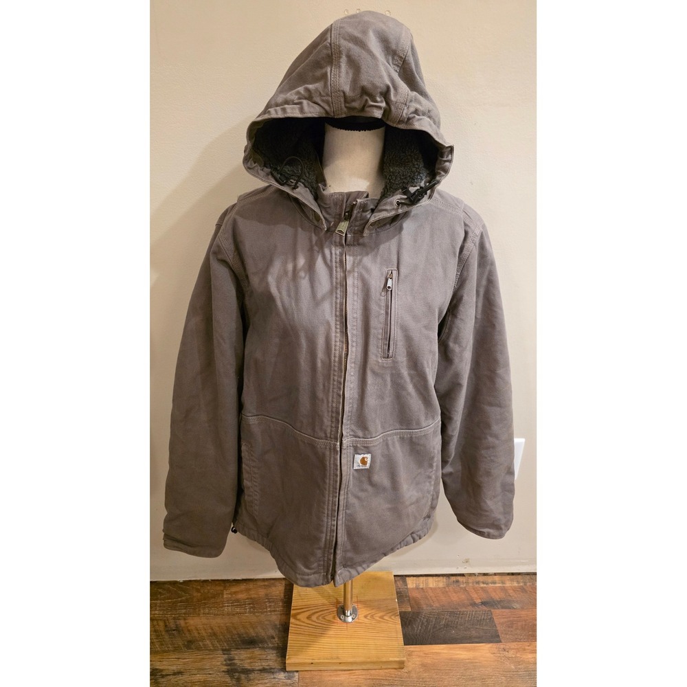 Carhartt Full Swing Hooded Jacket XL 16/18 Taupe Brown Sherpa Lined 102248 077